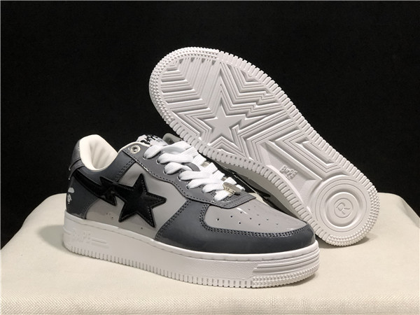 Women's Bape Sta Low Top Leather Grey/Black Shoes 004